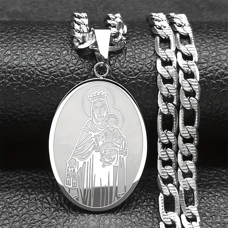 Virgin Mary Pendant Necklace Stainless Steel Gold Plated Catholic Religious Jewelry for Men