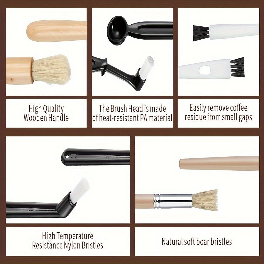 Professional Espresso Brush Set in Wooden Handles for Coffee Machines