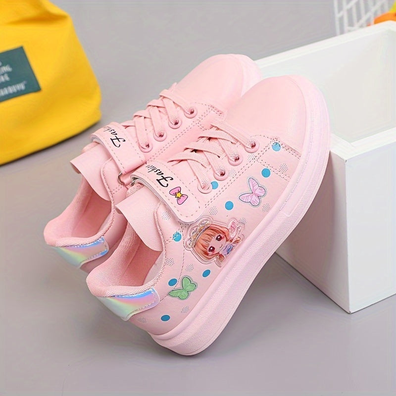 Girls White Cartoon Sneakers Low Top Rubber Sole EVA Insole Casual Spring Autumn