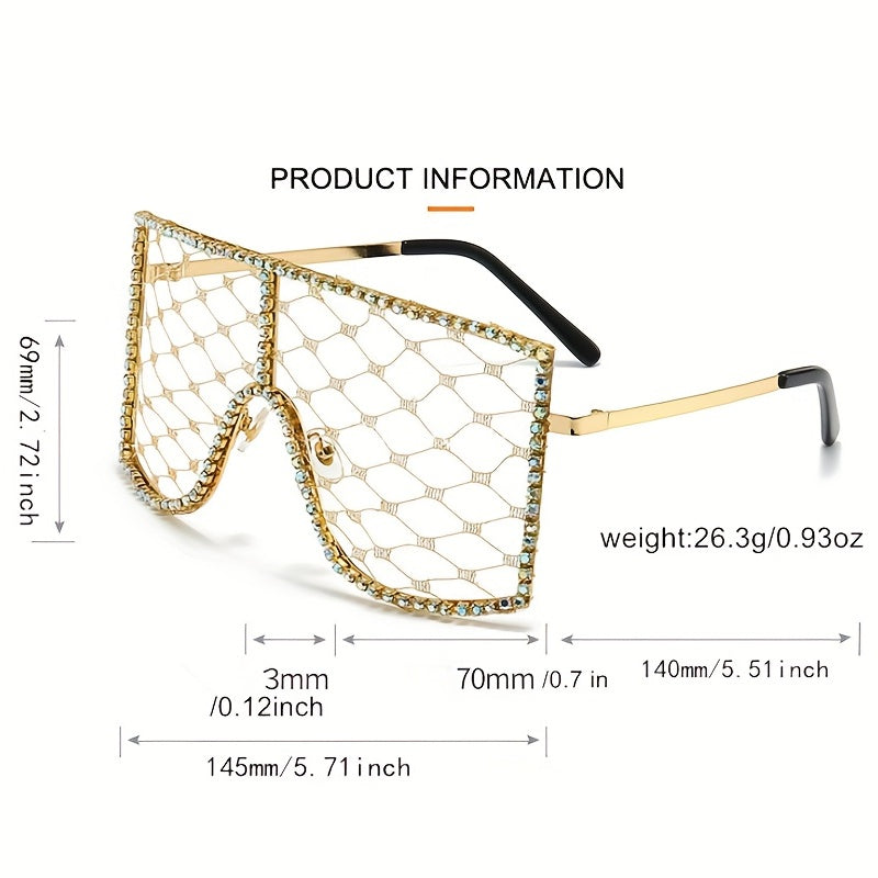 Women's Fashion Shield Glasses with Mesh and Rhinestones for Party and Prom