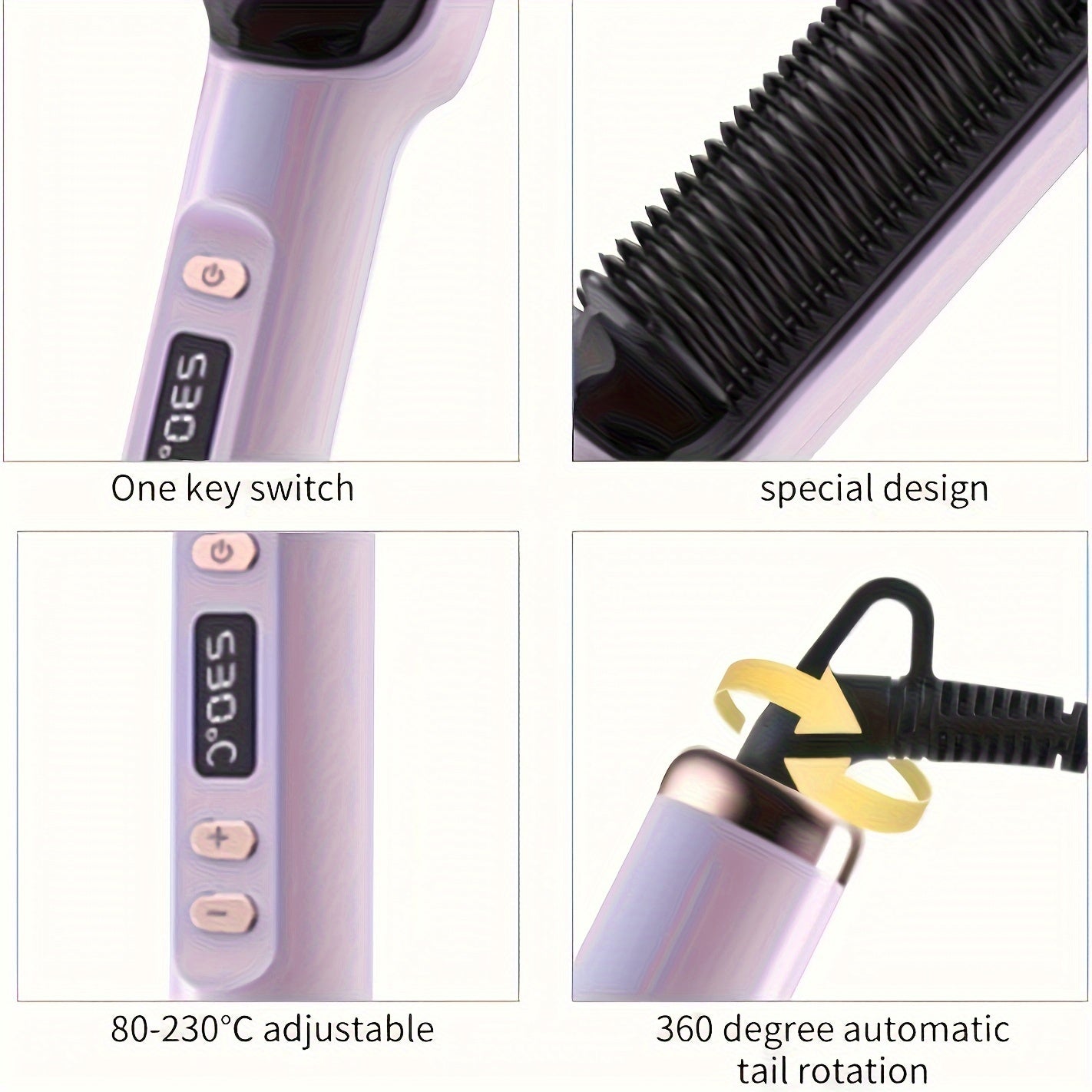 2-in-1 Ceramic Hair Straightener Brush with LCD Display European Plug for Styling
