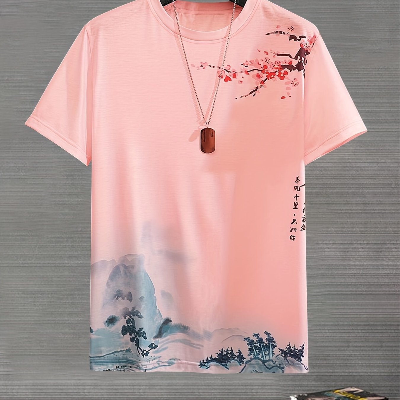 Camiseta casual para hombre con patrón de pintura de paisaje, talla grande, verano, poliéster, cuello redondo