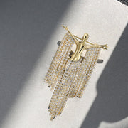 Full Diamond Tassel Brooch for Women Stylish Alloy Accent for Coats and Suits