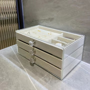 Velvet-Lined Jewelry Organizer with Drawers and Secure Hook Closure for Rings, Necklaces, Earrings, and Watches