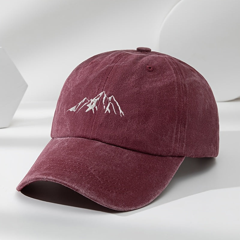 Unisex Polyester Baseball Cap with Embroidered Mountain Peak Adjustable Breathable Outdoor Hat
