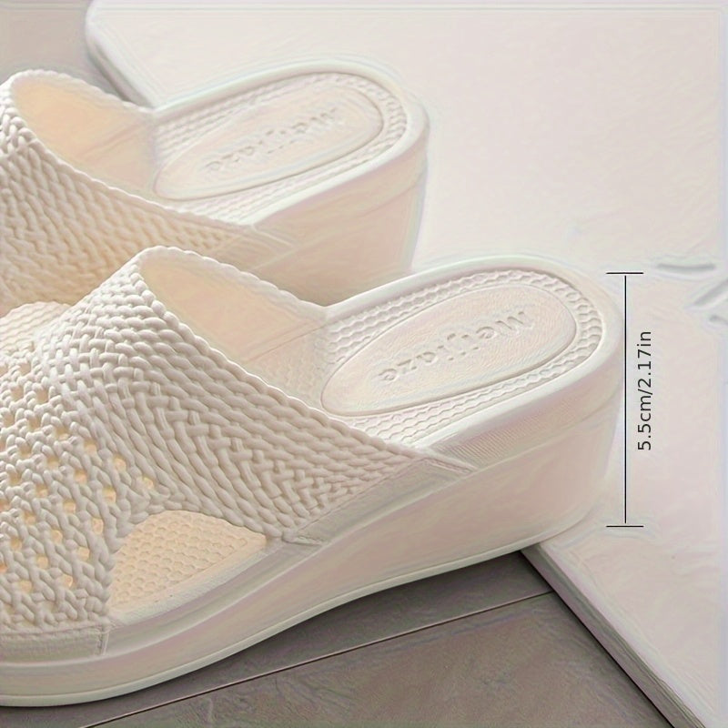 Women's Slip-On Platform Sandals Beige Ivory Chunky Heel Cushioned PVC Non-Slip