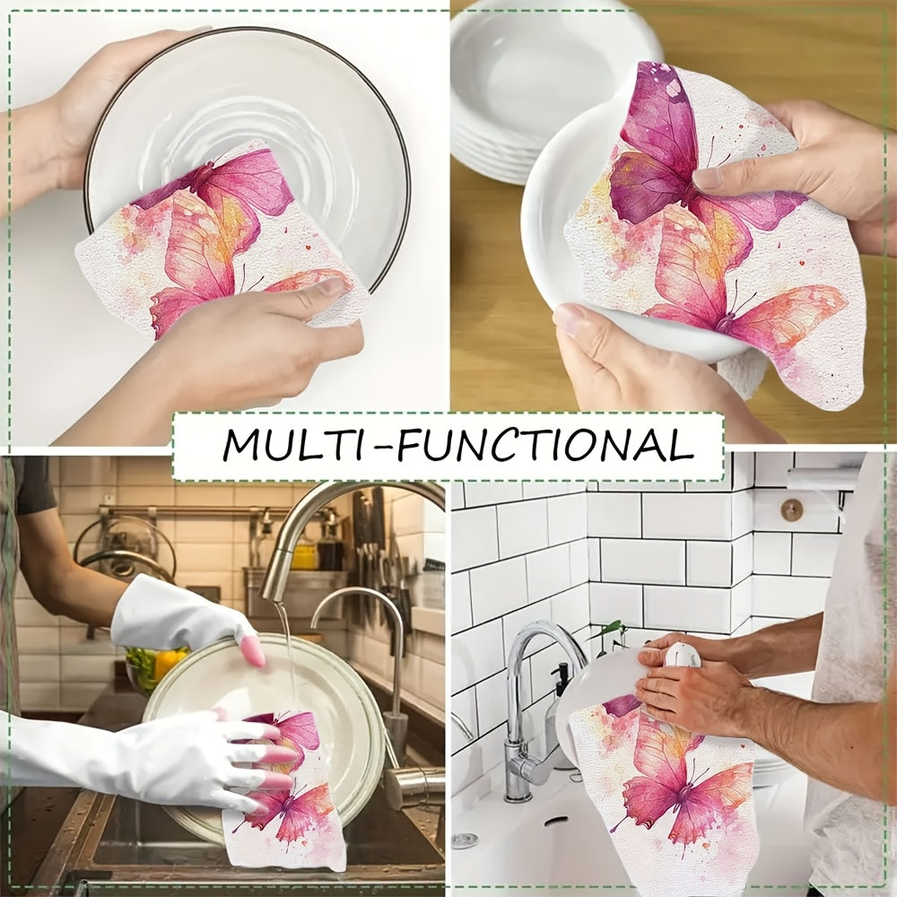 Пара из 2, невероятно мягкие кухонные полотенца с романтичным танцем бабочек в акварели, высокоабсорбирующие кухонные полотенца, идеально подходящие для праздничных декораций, можно стирать в машине, размер: 40,64X60,96 см