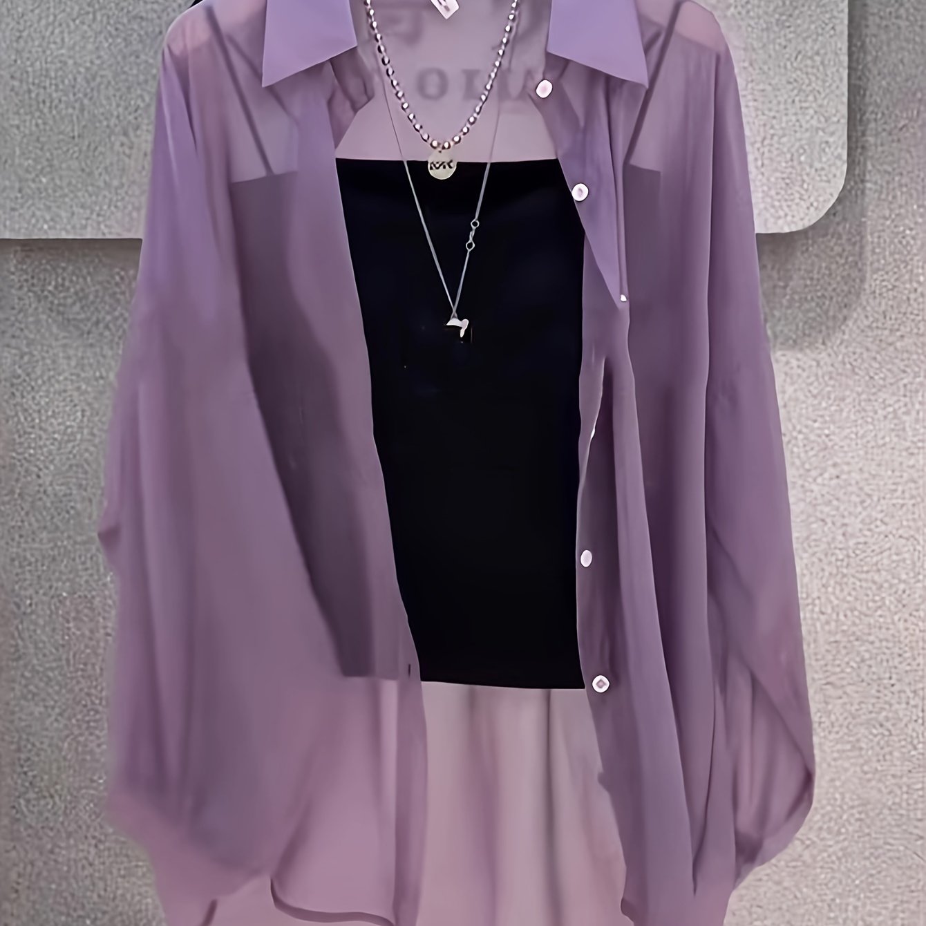 Women's Sheer Long Sleeve Button Shirt Spring Fall Solid Polyester Casual