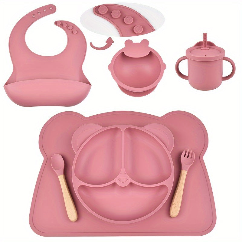 7-Piece Toddler Meal Set Silicone Utensils with Suction Cups and Cartoon Design for Infants