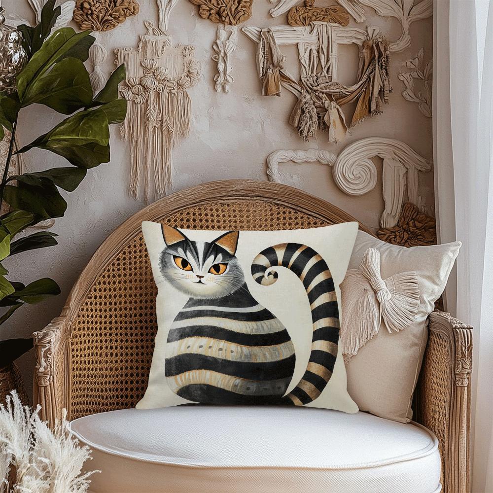 Cat-Themed Decorative Cushion Cover 45cm Polyester Machine Washable for Living Room Bedroom