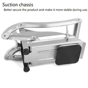 Yaxshilangan dizaynga ega zanglamas po'latdan yasalgan kartoshka kesgichi va oson foydalanish uchun vakuumli asos - uy va professional oshxonalar uchun ko'p maqsadli sabzavot va meva kesgichi