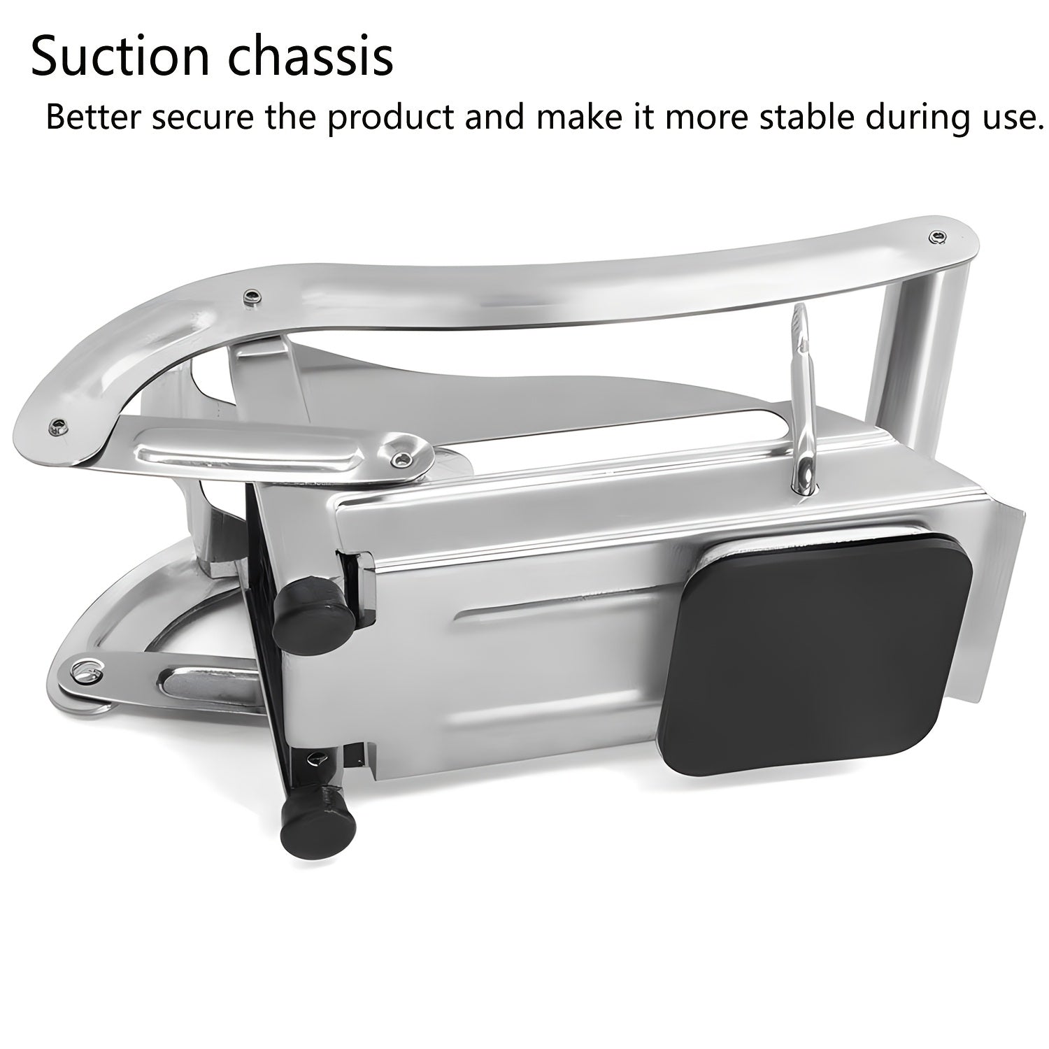 Yaxshilangan dizaynga ega zanglamas po'latdan yasalgan kartoshka kesgichi va oson foydalanish uchun vakuumli asos - uy va professional oshxonalar uchun ko'p maqsadli sabzavot va meva kesgichi