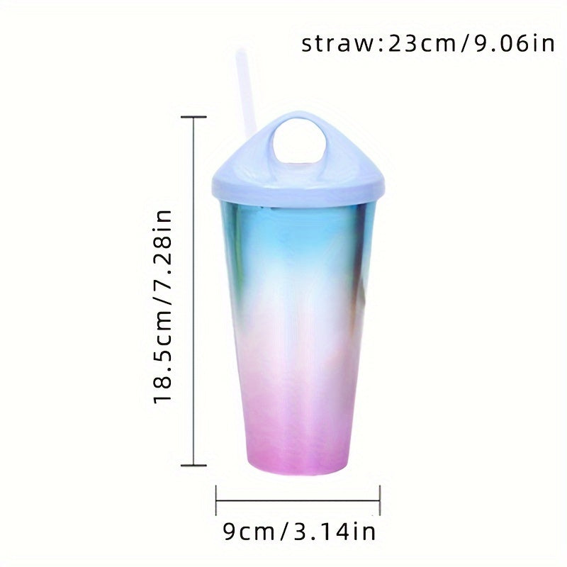 Plastic Gradient Reusable Water Bottle with Straw Non-Slip Shatterproof Sports Bottle for Fitness Juice Coffee