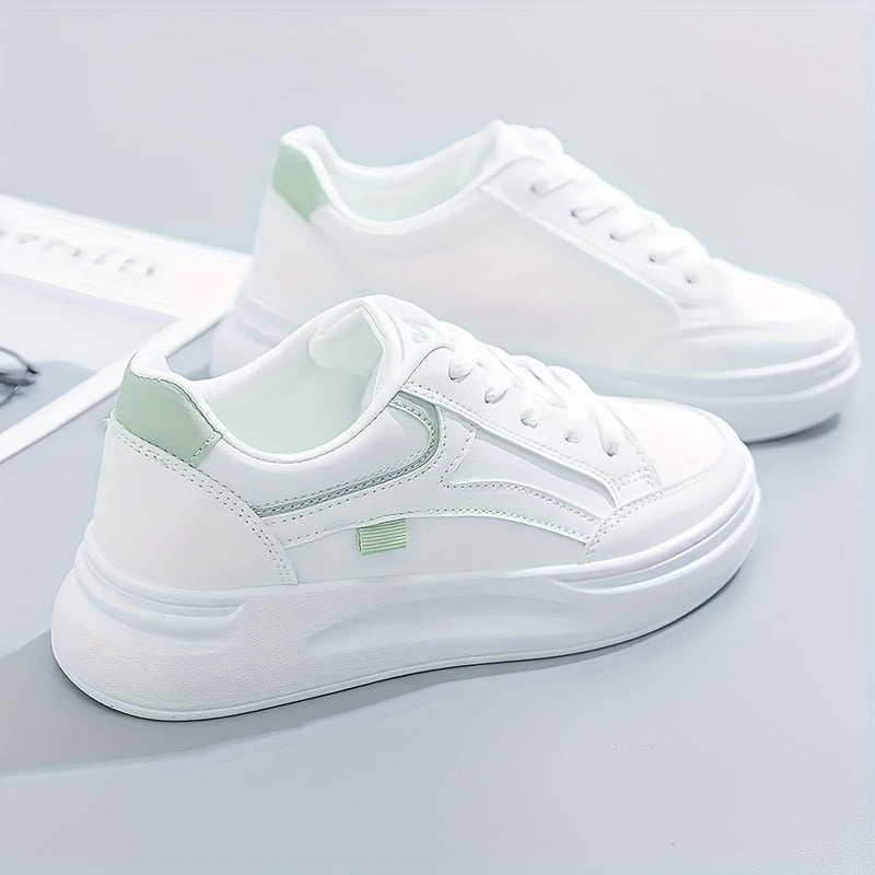Women's Breathable White PU Low-Top Sneakers for Running and Casual Wear