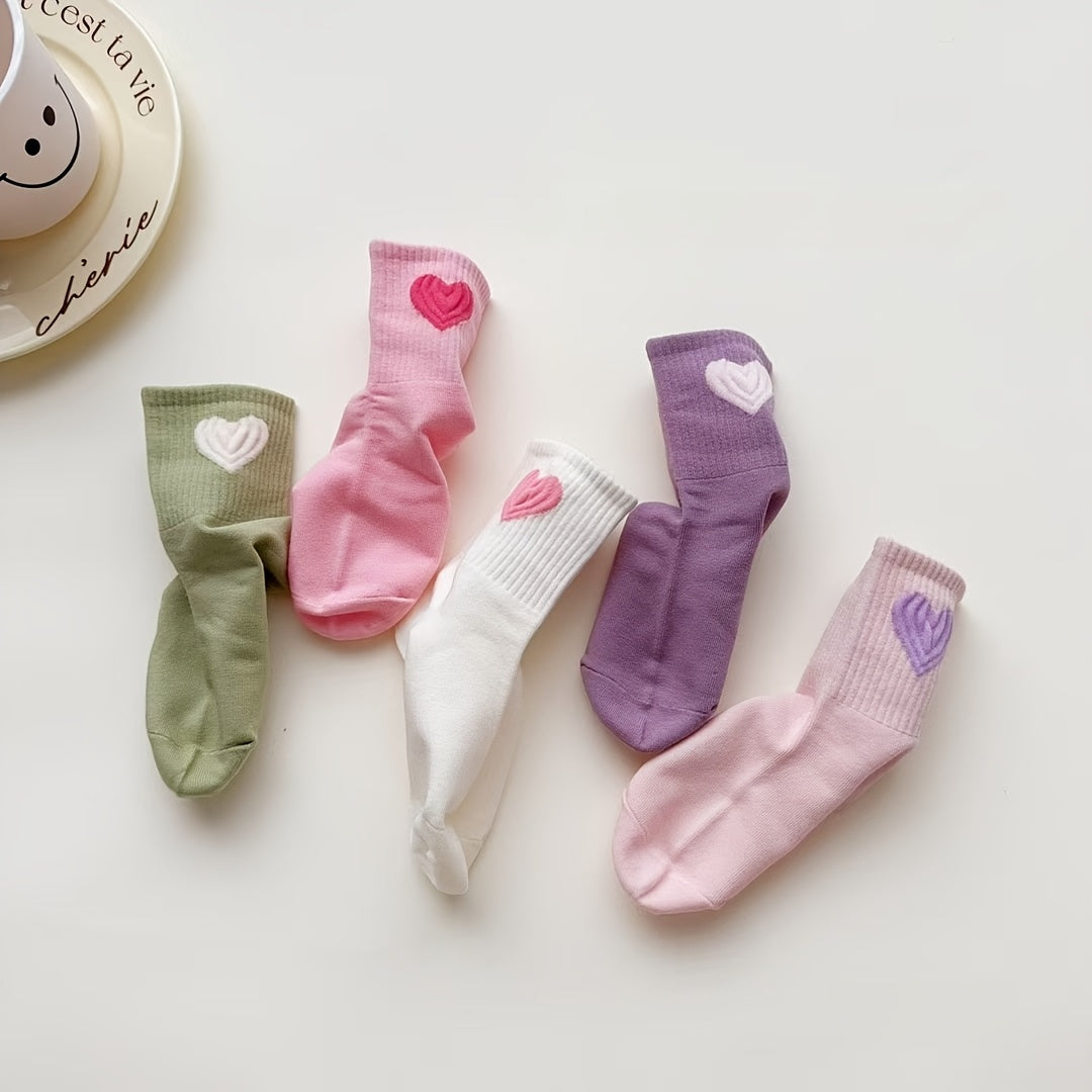 Girls' Mid-Calf Socks All Seasons Knit Polyester Heart Pattern for Ages 2-15