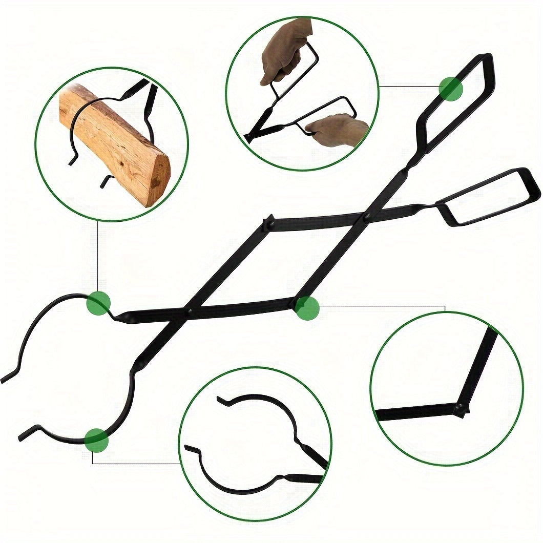 Metal Fireplace Tongs for Indoor and Outdoor Fire Pits, Heavy Duty Log Grabber