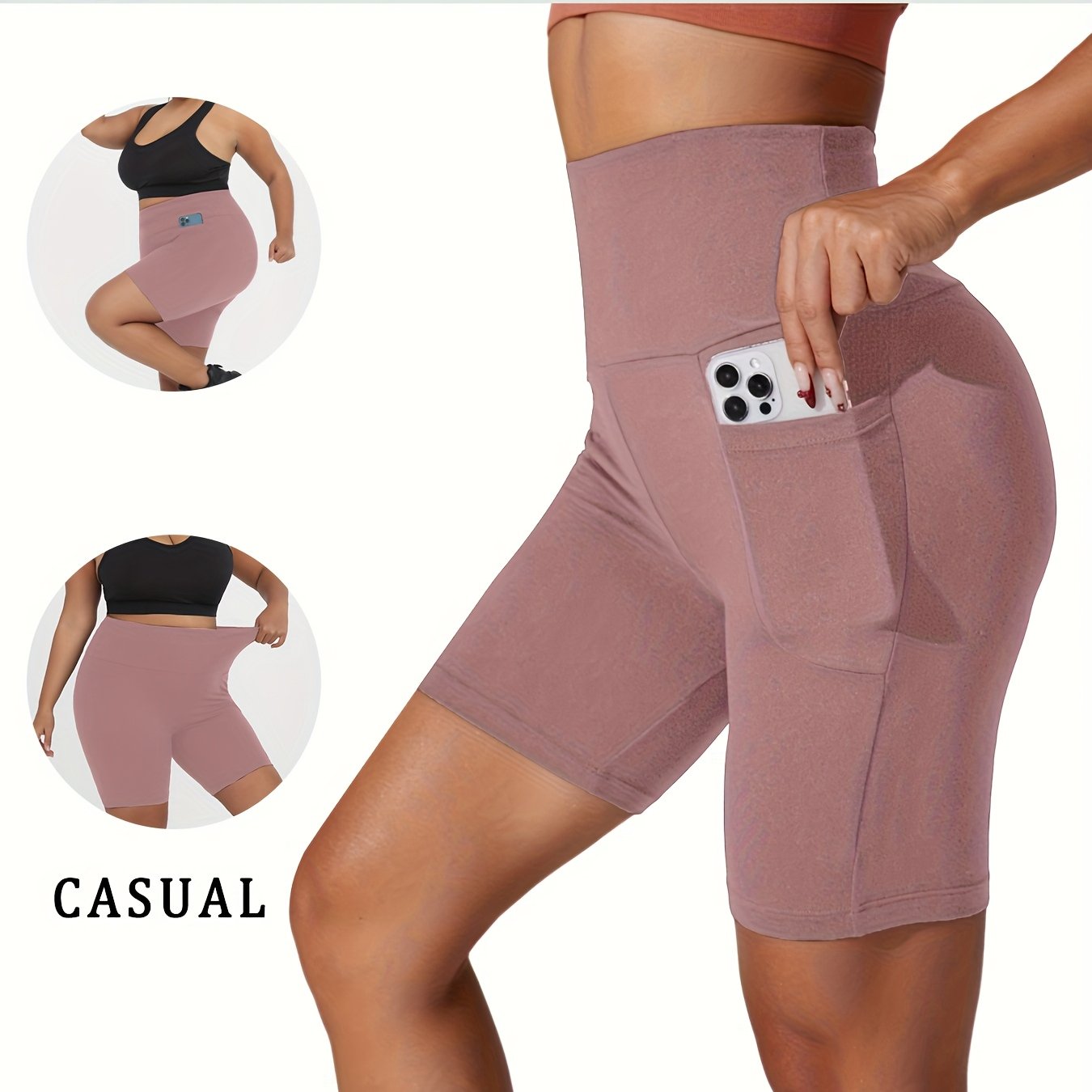 Plus Size High-Waisted Biker Shorts for Women - Vibrant Blue Tummy Control No-See-Through