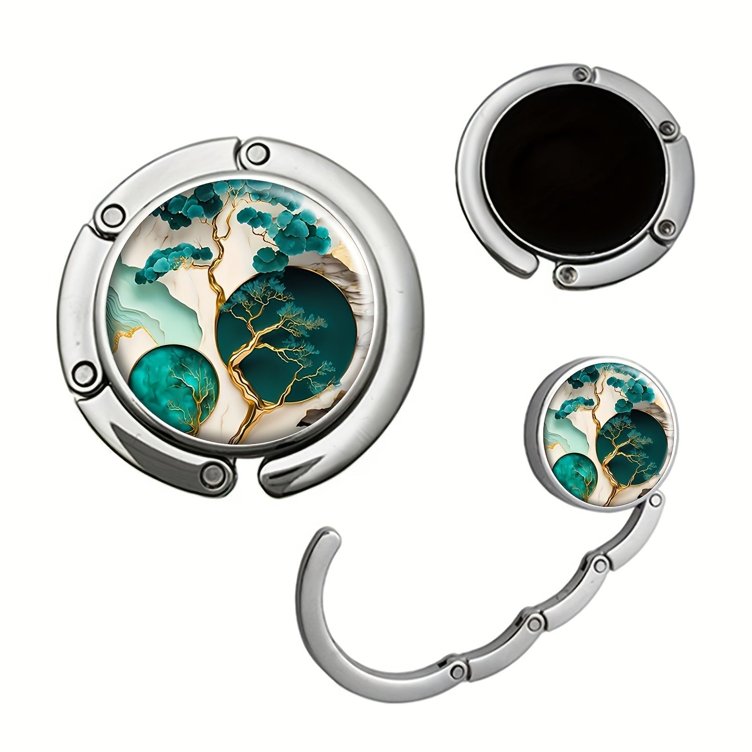 Percha de bolso plegable de mármol rosa, gancho portátil para bolsos en mesas