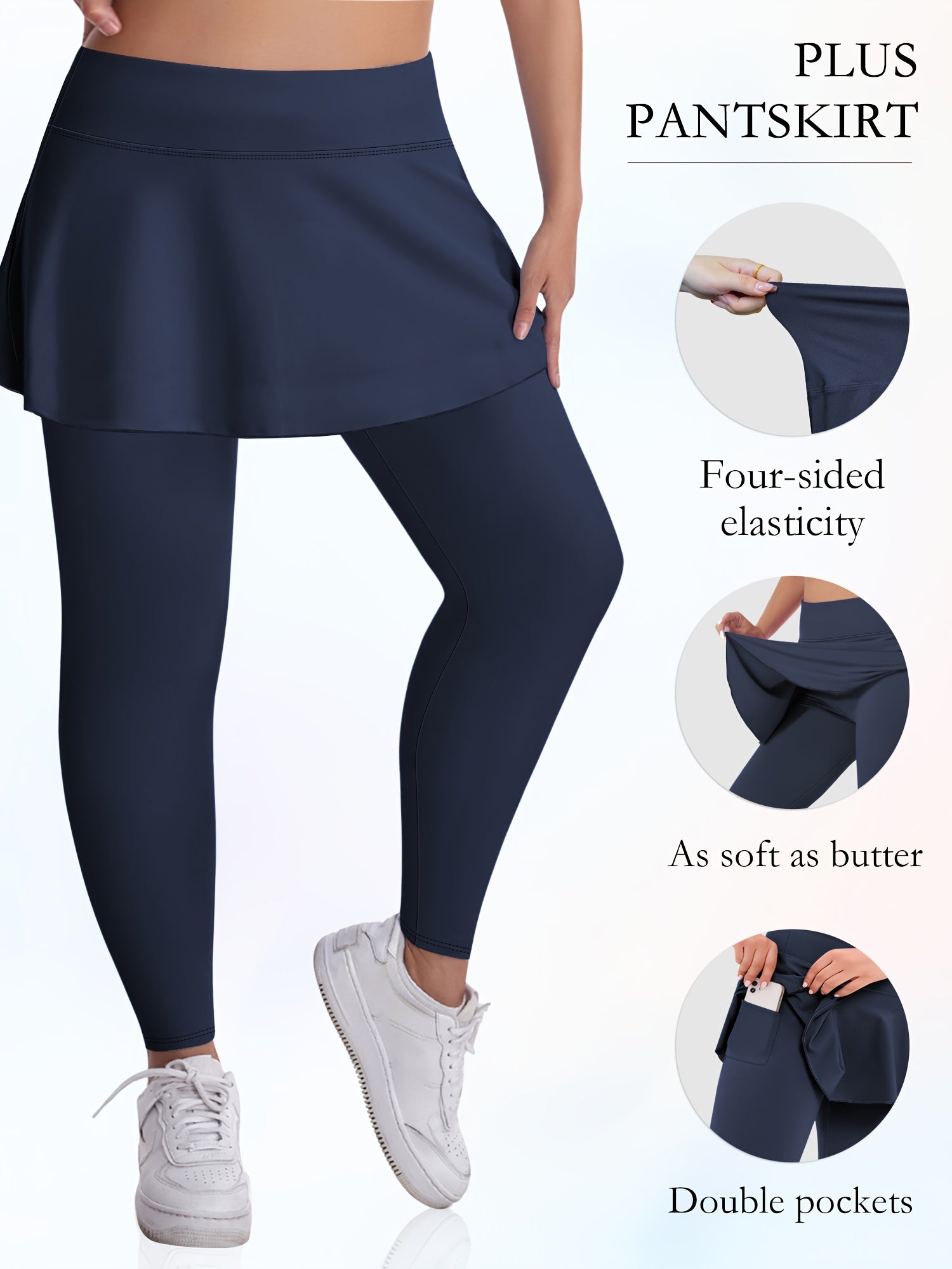 Plus Size High-Waist Leggings with 9-Pocket Design for Women in Solid Color