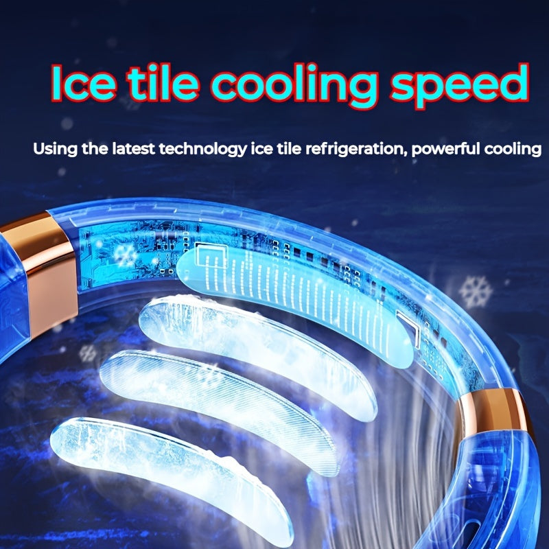 Portable Neck Fan with Screen Display 5-Speed Rechargeable USB LED Lights