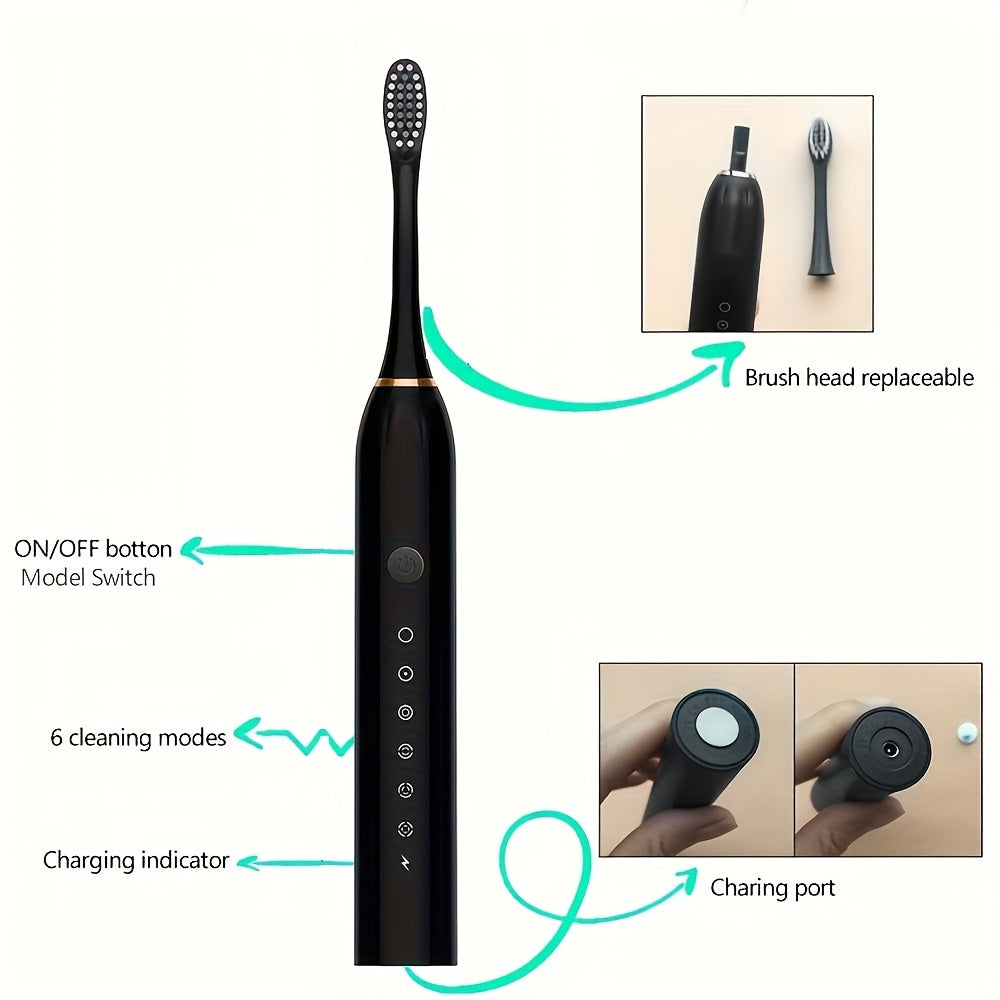 Electric Sonic Toothbrush for Adults and Students Soft Bristles USB Rechargeable