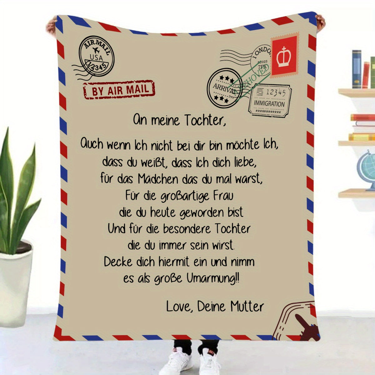 Printed Flannel Blanket with Envelope Design Cozy Throw for Couch Bed Camping