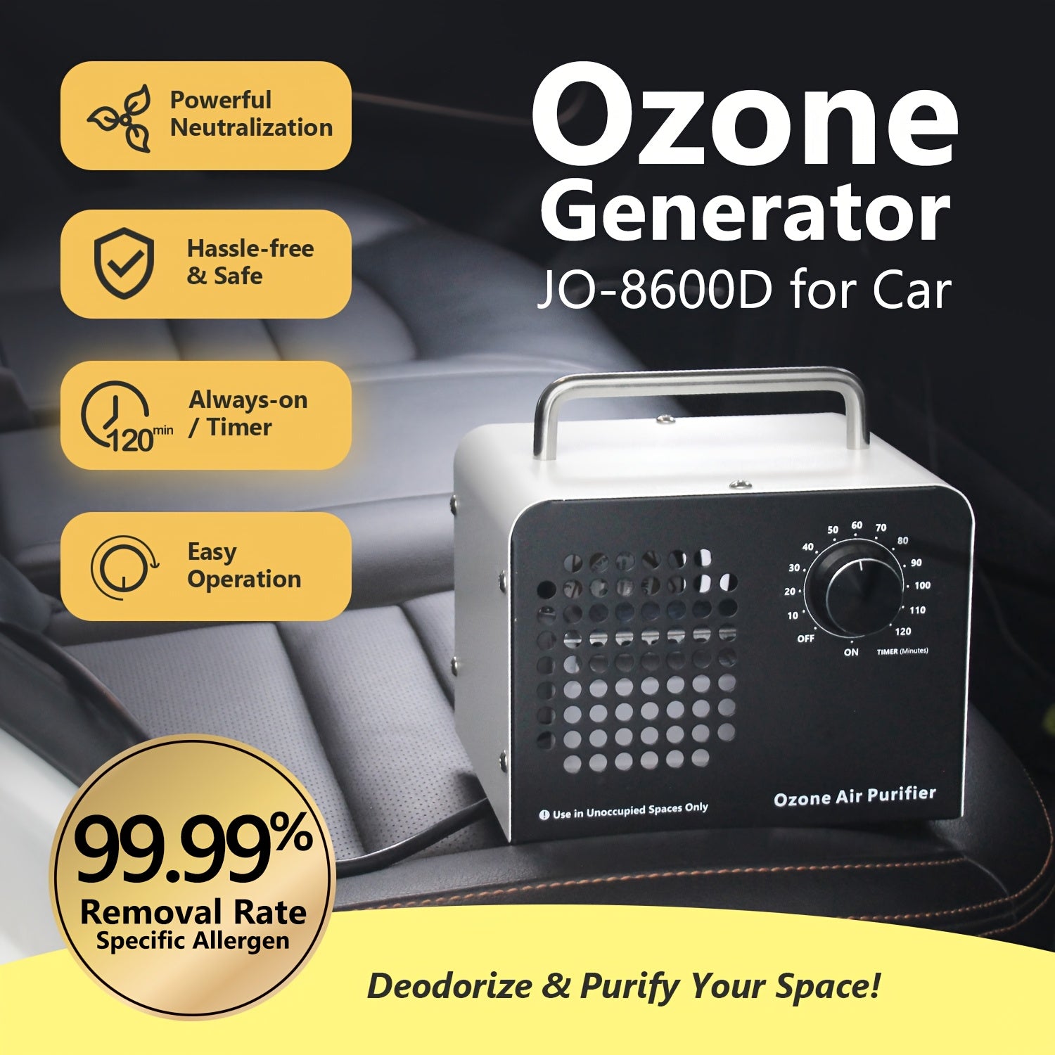 Портативный озонатор воздуха для автомобилей 5000 мг/ч, устранитель запахов, удалитель дыма