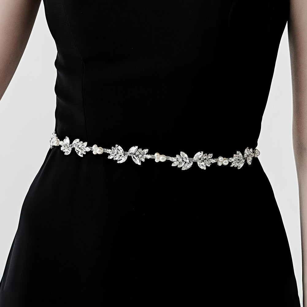 To'ylar va partiyalarda foydalanish uchun Bridal Rhinestone Pearl Waist Chain Belt