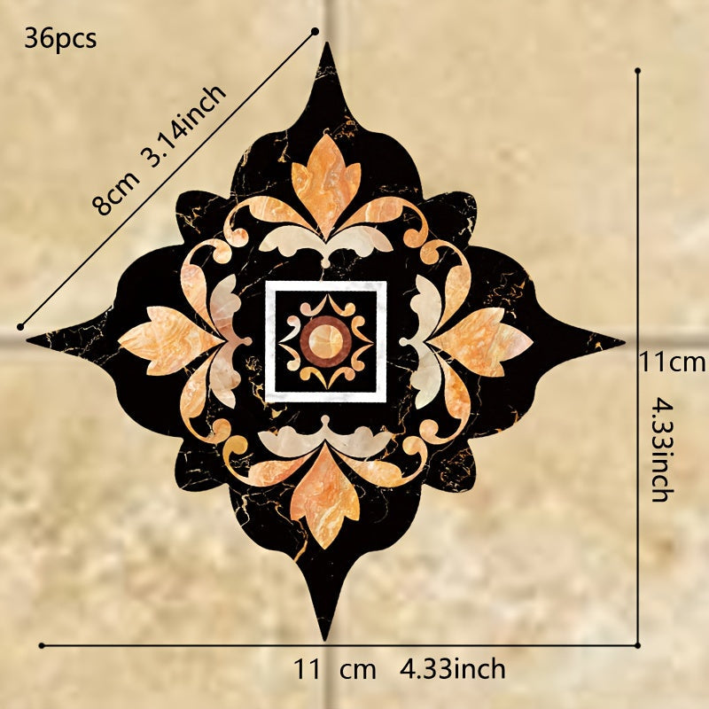 Set of 36 Waterproof Bohemian Tile Stickers for Floors, Self-Adhesive, 11cm Square