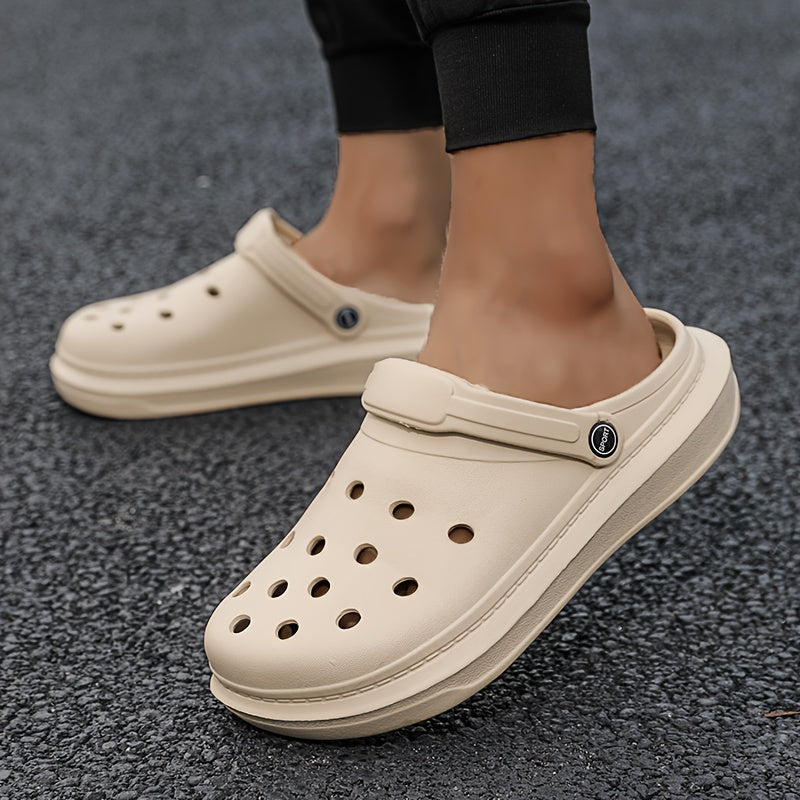 Women's Solid Color Clogs, Casual Hollow Out Garden Shoes, Slip-On Comfort