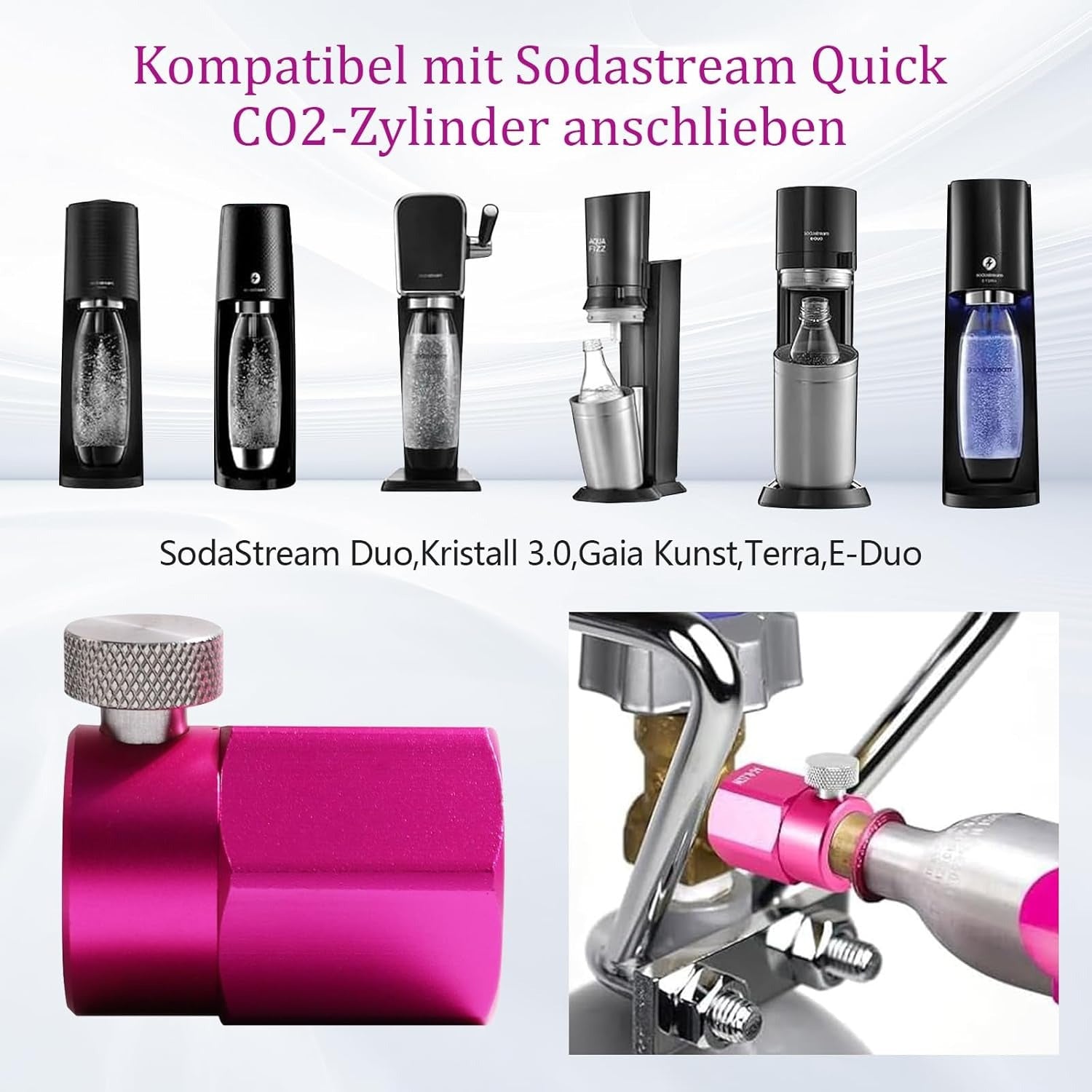 Válvula de cilindro de gas púrpura rojo para recarga de CO2 y conexión rápida