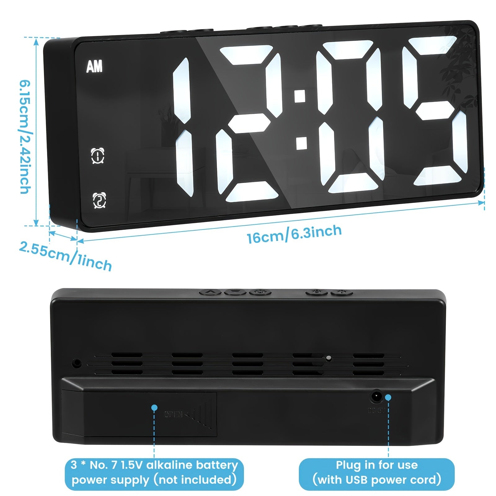 Digital Alarm Clock with USB Charging Dual Alarms 12/24 Hour Display Sleep Function