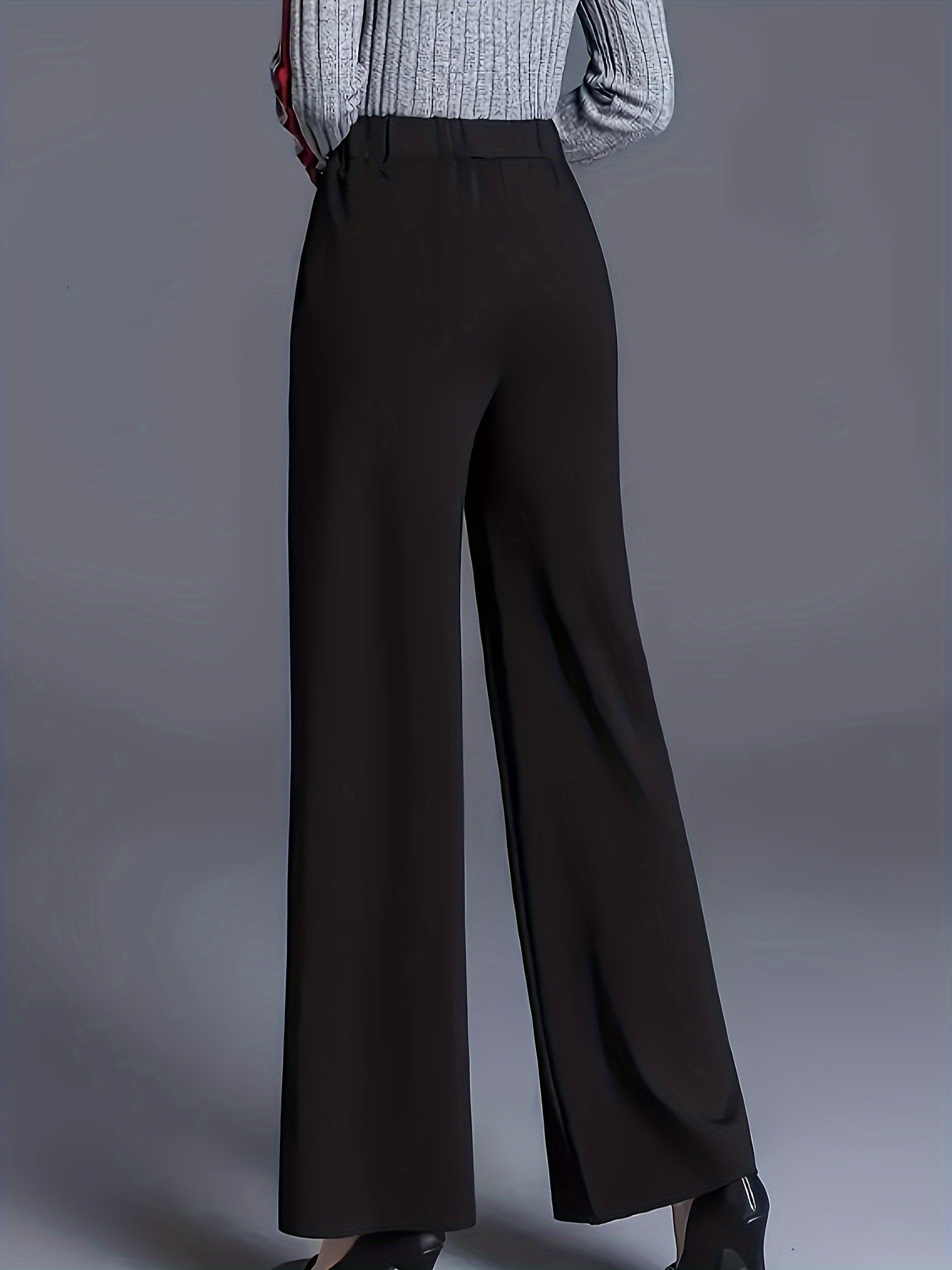 Plus Size High Waist Straight Leg Pants Casual Solid Polyester Knit With Pockets