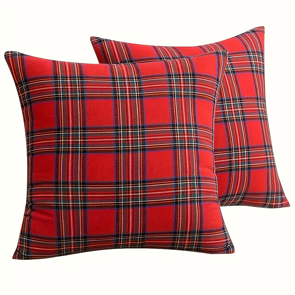 Machine Washable Polyester Throw Pillow Cover with Christmas Plaid Design