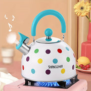 Polka nuqtalari bilan zanglamas po'latdan yasalgan shovqinli qozon, gaz BBQ uchun rang-barang qaynatish qozoni, magnit pechka bilan mos, ochiq havoda sayohat va lagerda suv qozoni uchun ideal