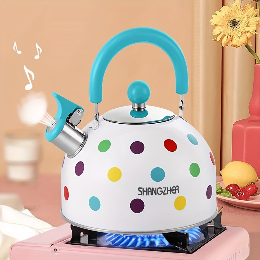 Polka nuqtalari bilan zanglamas po'latdan yasalgan shovqinli qozon, gaz BBQ uchun rang-barang qaynatish qozoni, magnit pechka bilan mos, ochiq havoda sayohat va lagerda suv qozoni uchun ideal