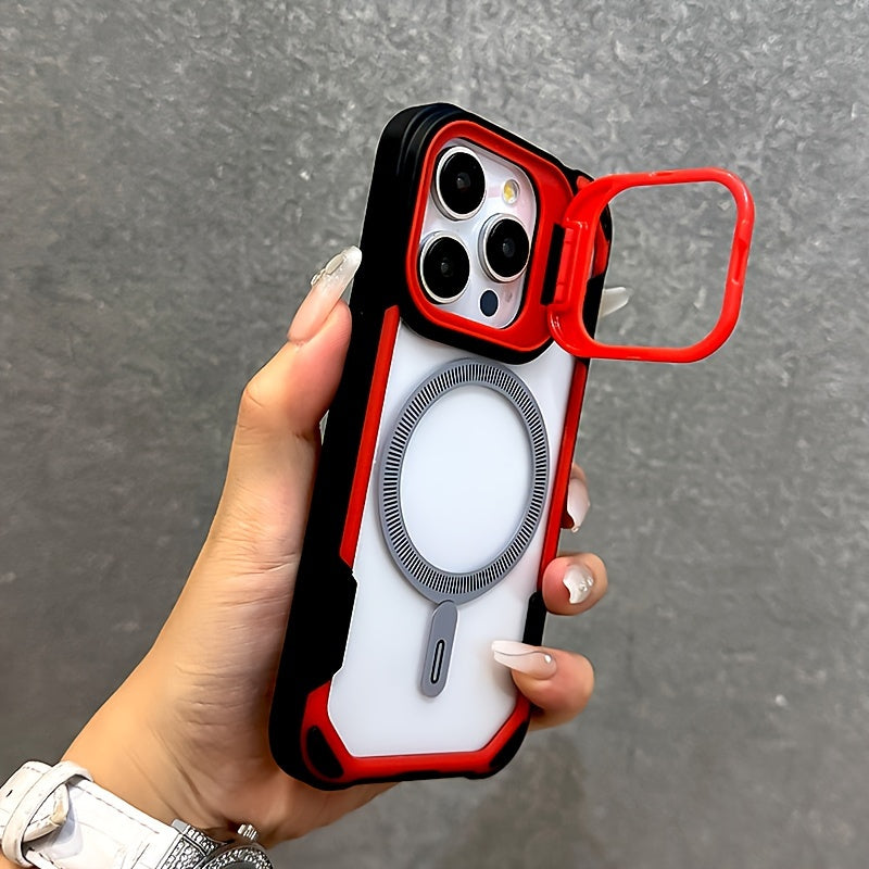 Transparent Shockproof Phone Case for iPhone with Magsafe and Camera Lens Stand