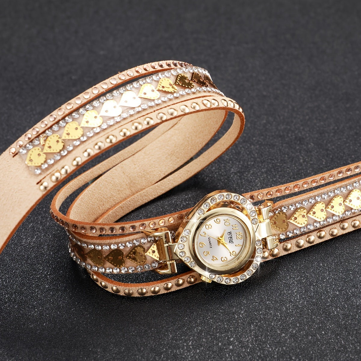 Women's Heart-Shaped Wristwatch with PU Leather Strap Quartz Alloy Case