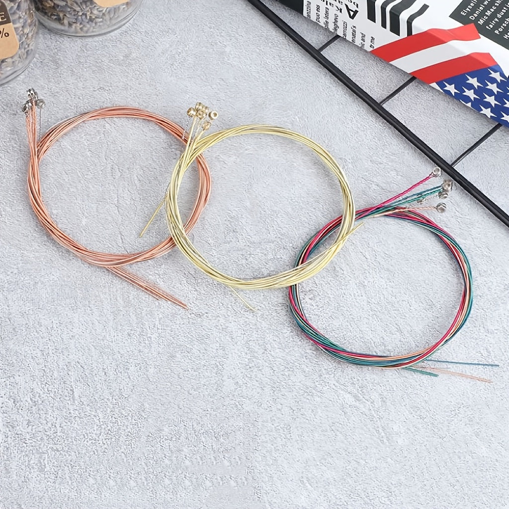 6-Pack Copper Core Steel Acoustic Guitar Strings Set with Mixed Colors