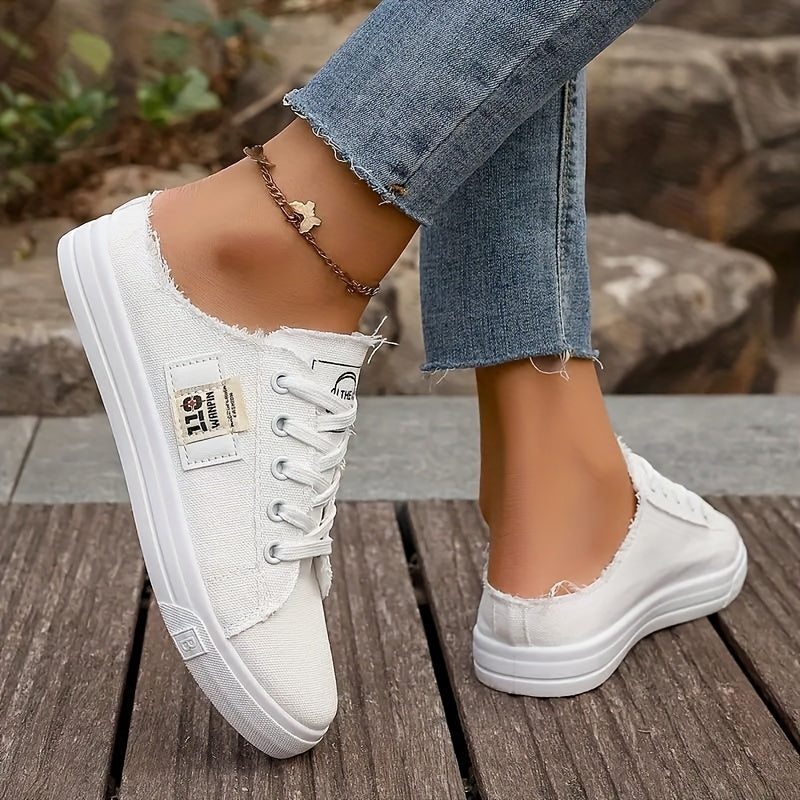 Women's Slip-On Low-Top Sneakers Black White Blue Casual All-Season