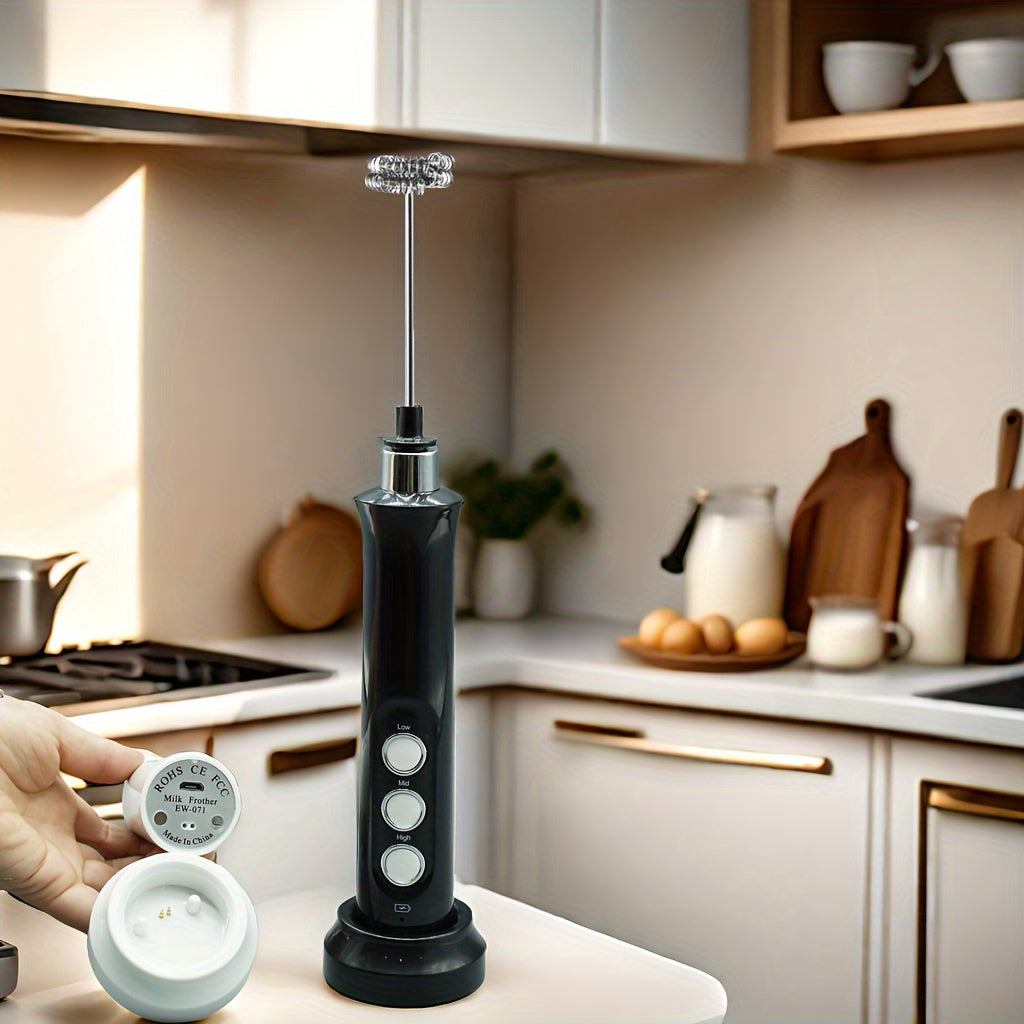 Espumador de leche eléctrico recargable 3 en 1 y creador de espuma para café y cocina