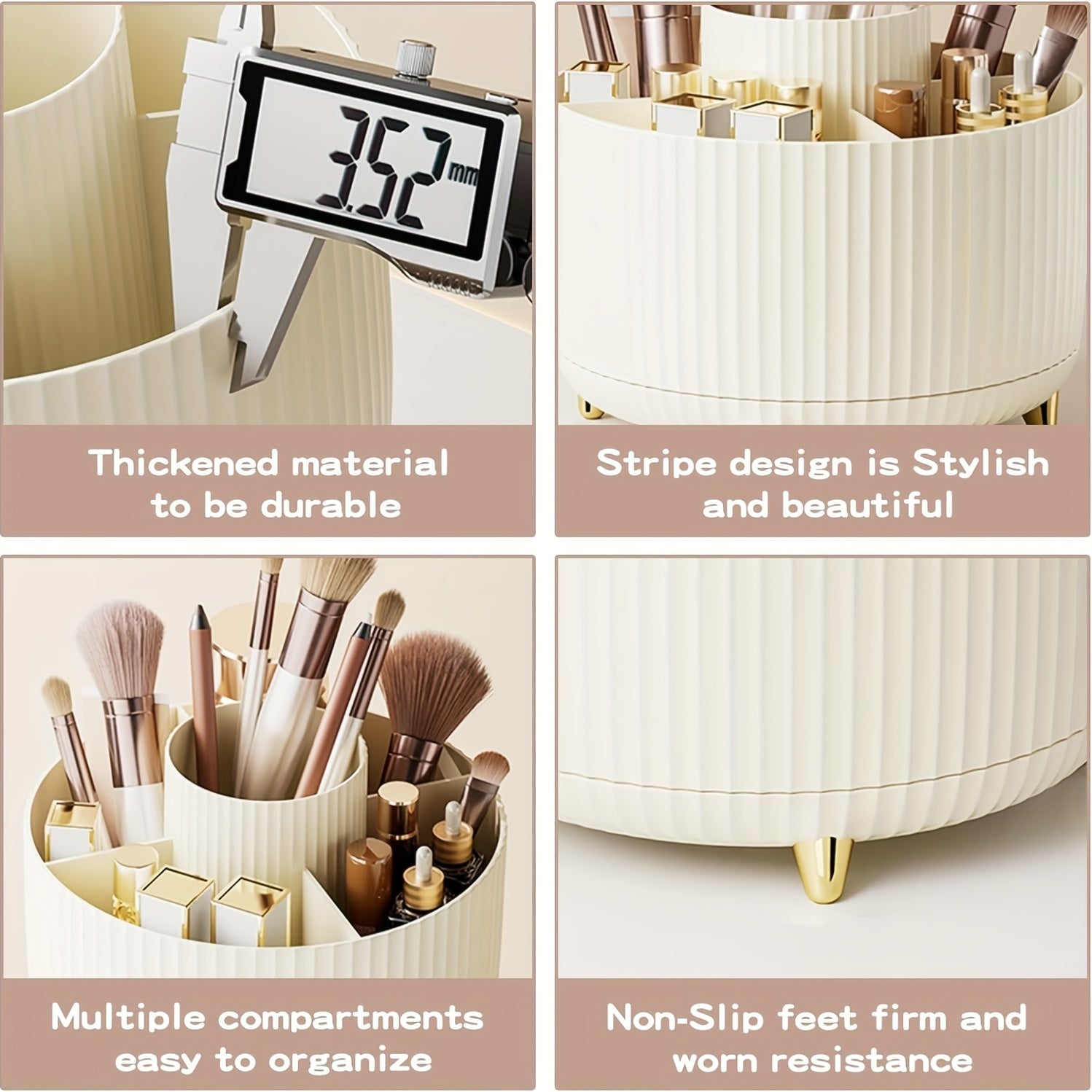 Organizador de maquillaje de plástico redondo con rotación de 360° y 5 compartimentos