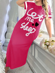Women's Letter Print Polyester Night Dress Crew Neck Casual Sleepwear