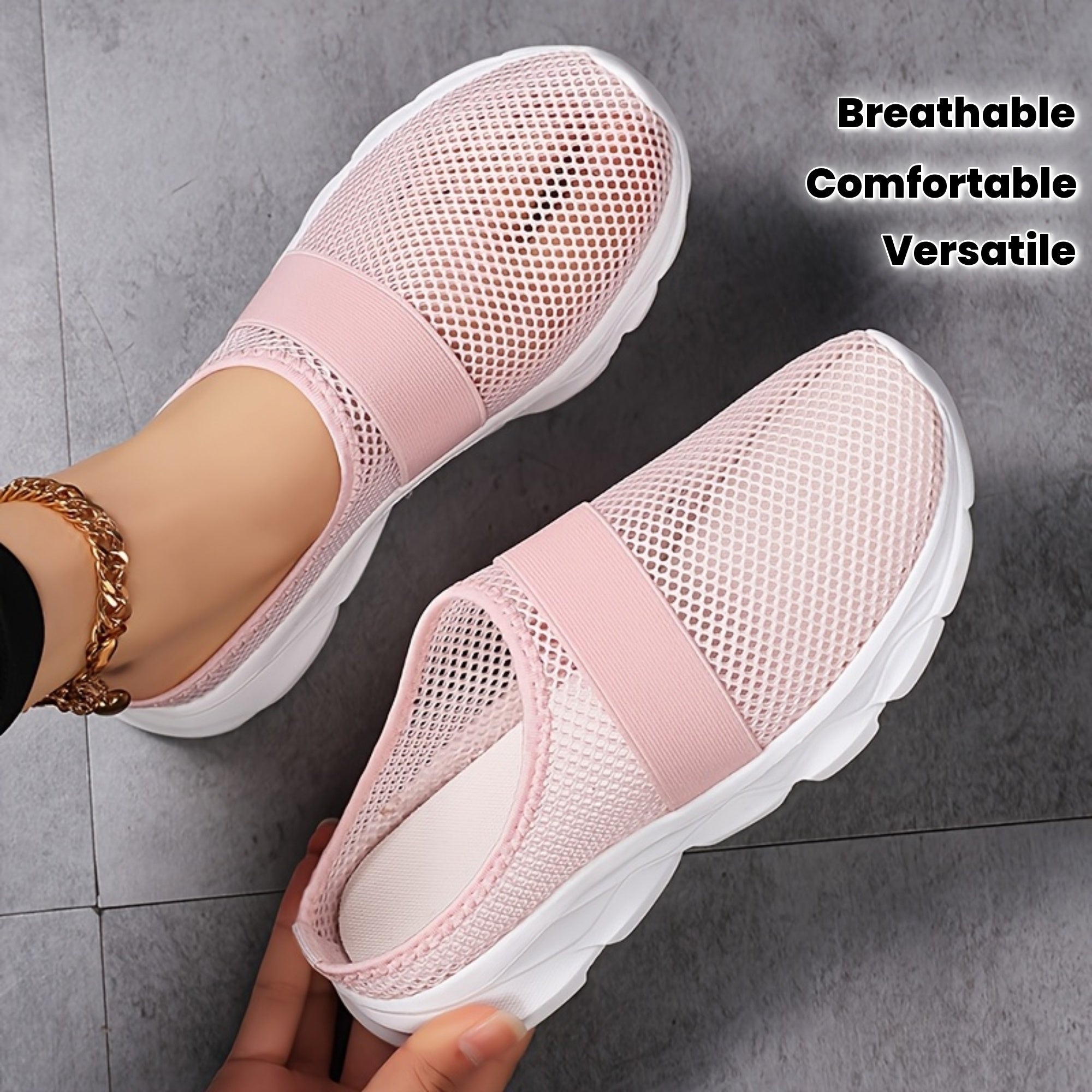 Women's Mesh Slip-On Loafers Breathable Casual Flat Shoes Black