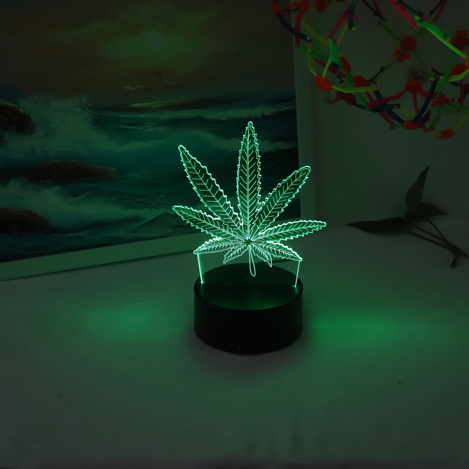 3D Maple Leaf Night Light with USB Power Touch Dimmable Glass Shade for Home Decor