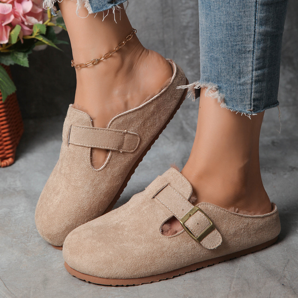 Women's Slip-On Shoes Fabric Wide Cushion Sole Beige Pink Caramel