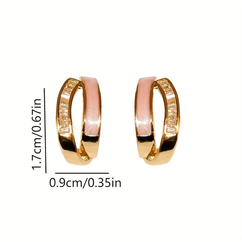 Ayollar uchun ikki qatlamli C-shaklidagi stud uzuklar, 18K oltin qoplangan kumush, zirkoniy