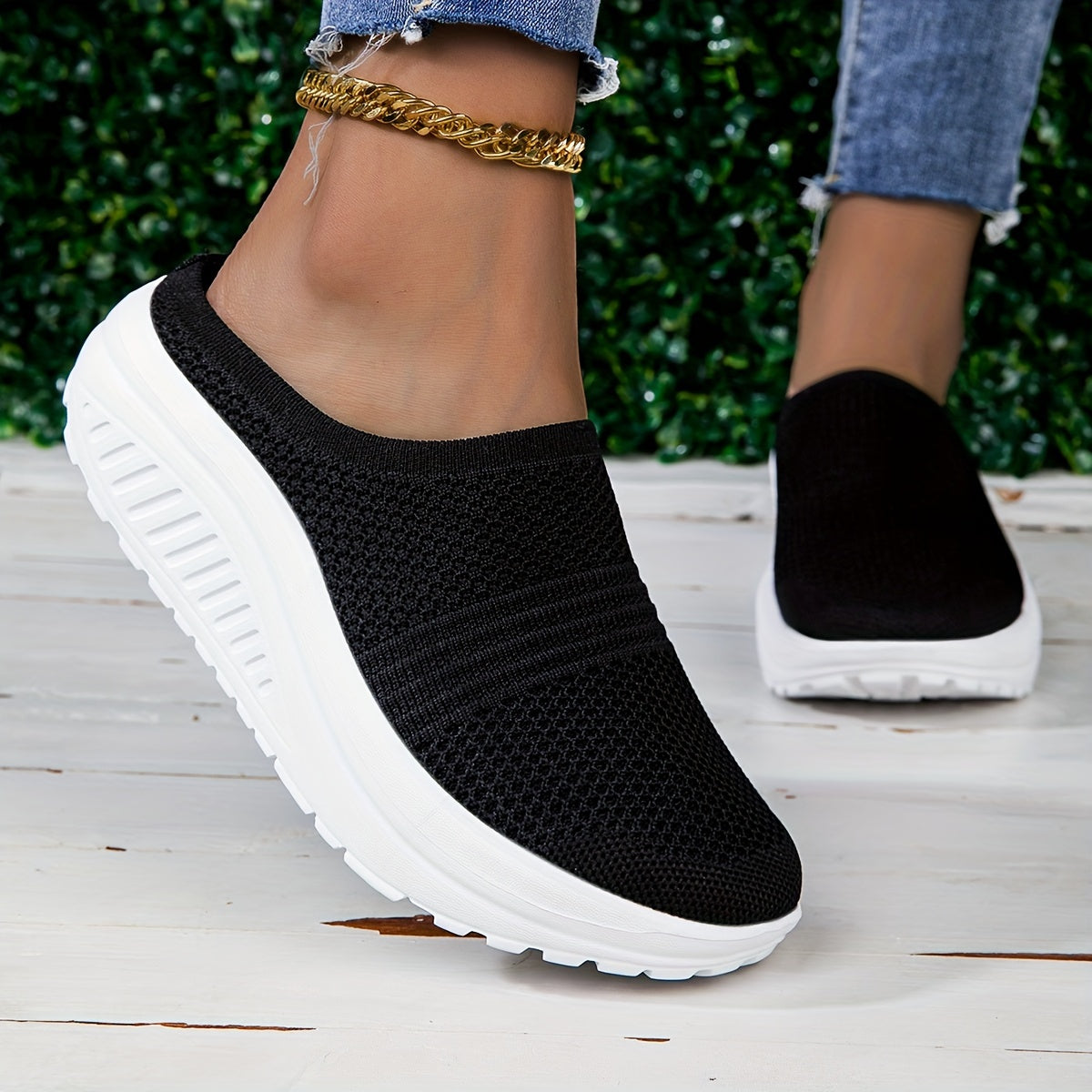 Ayollar uchun nafas oluvchi mato slip-on shlyapki, kundalik va barcha mavsum uchun poyabzal