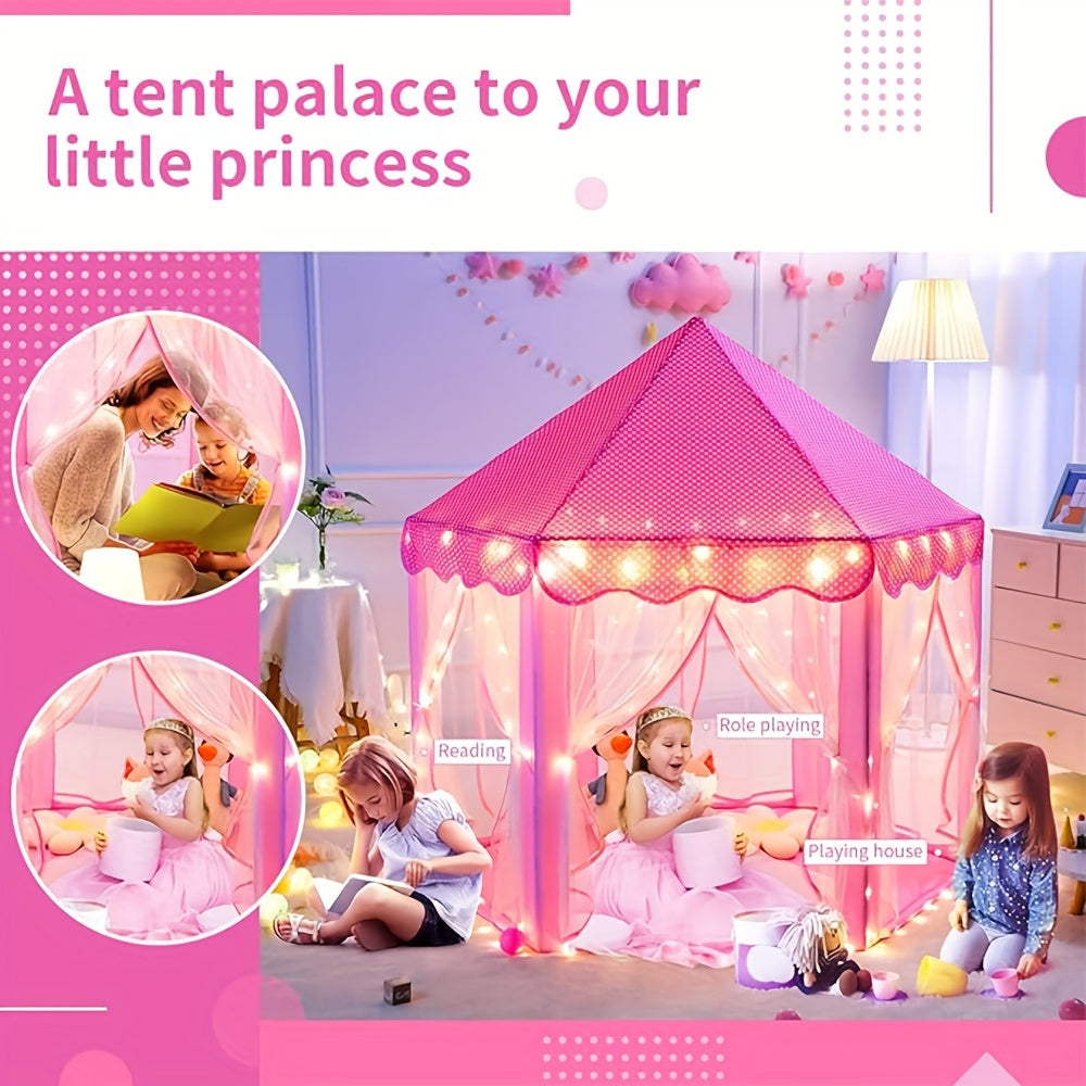 Princess Play Tent for Girls Large Castle with Star Lights Indoor Outdoor Durable Polyester PVC