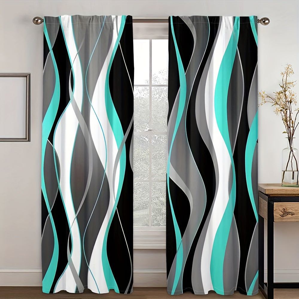 Modern Abstract Geometric Curtain Set Black White 2 Pieces Privacy Drapes